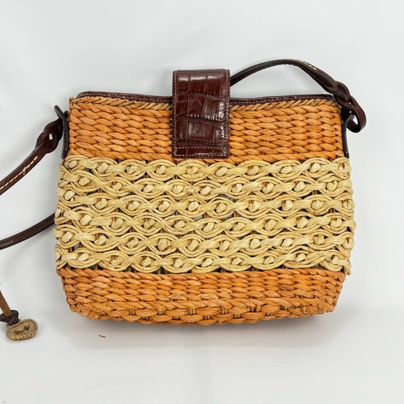 Brighton Wicker Women's Handbag Beige Croc Embossed Leather Heart Charm Purse - Picture 7 of 16